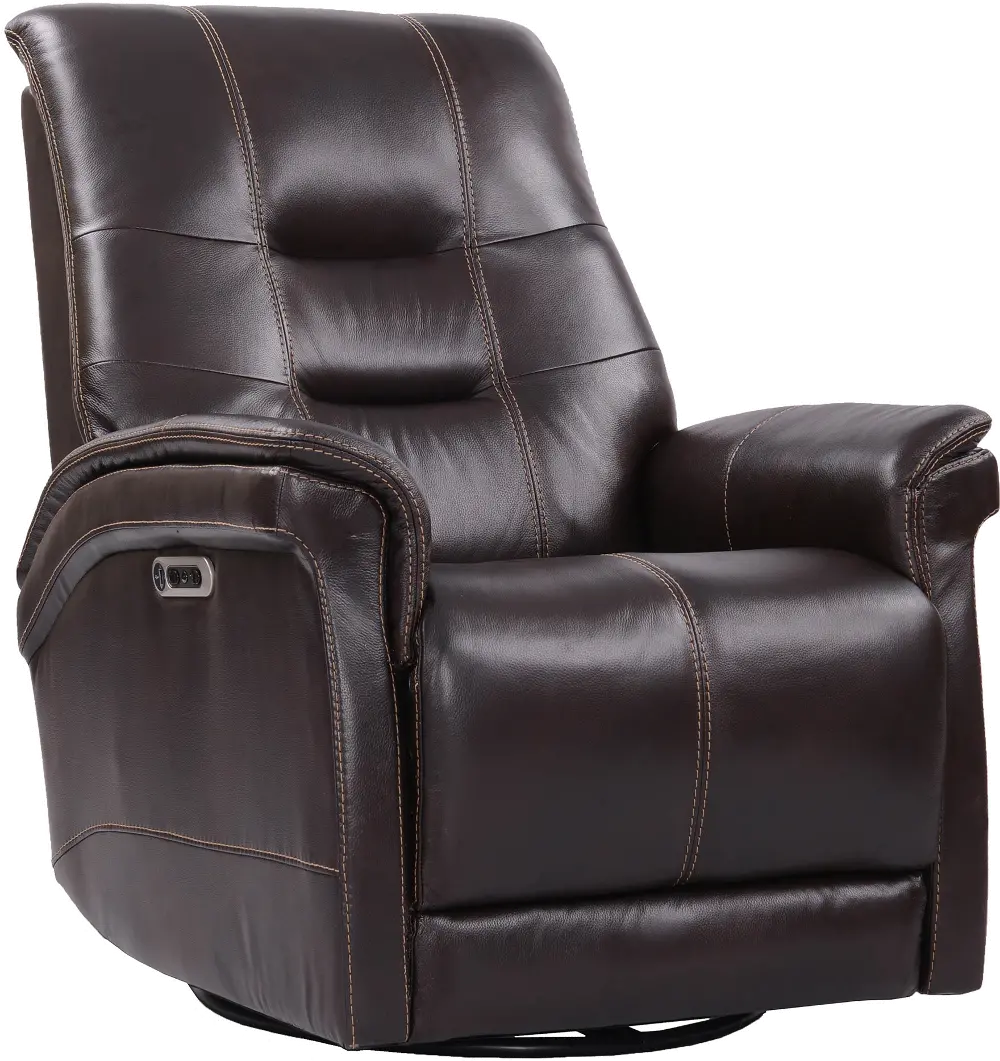 Andrew Coffee Brown Leather Power Swivel Glider Recliner-1