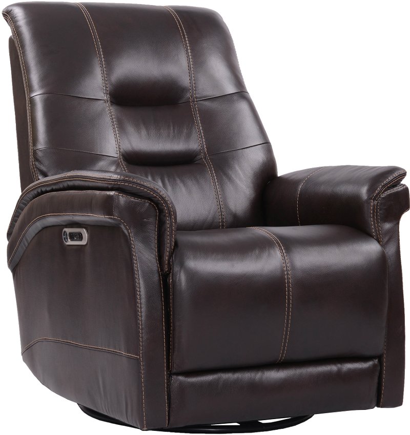Andrew Coffee Brown Leather Power, Black Leather Glider Recliner