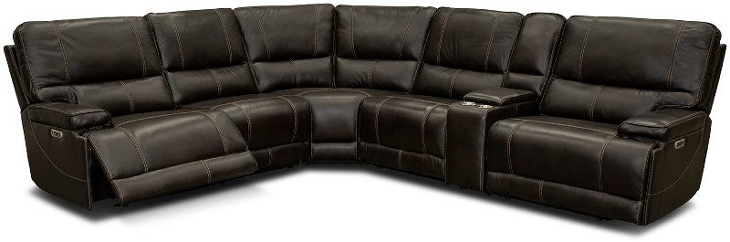 Washington Coffee 6 Piece Leather Power, Leather Power Reclining Sectional
