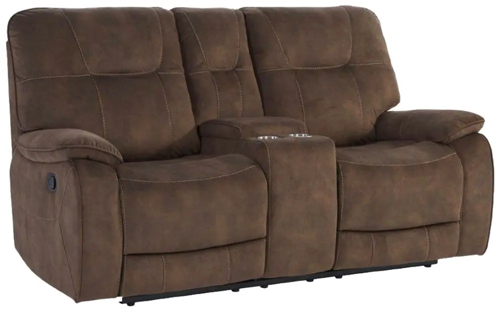 Crane Brown Reclining Loveseat with Console-1
