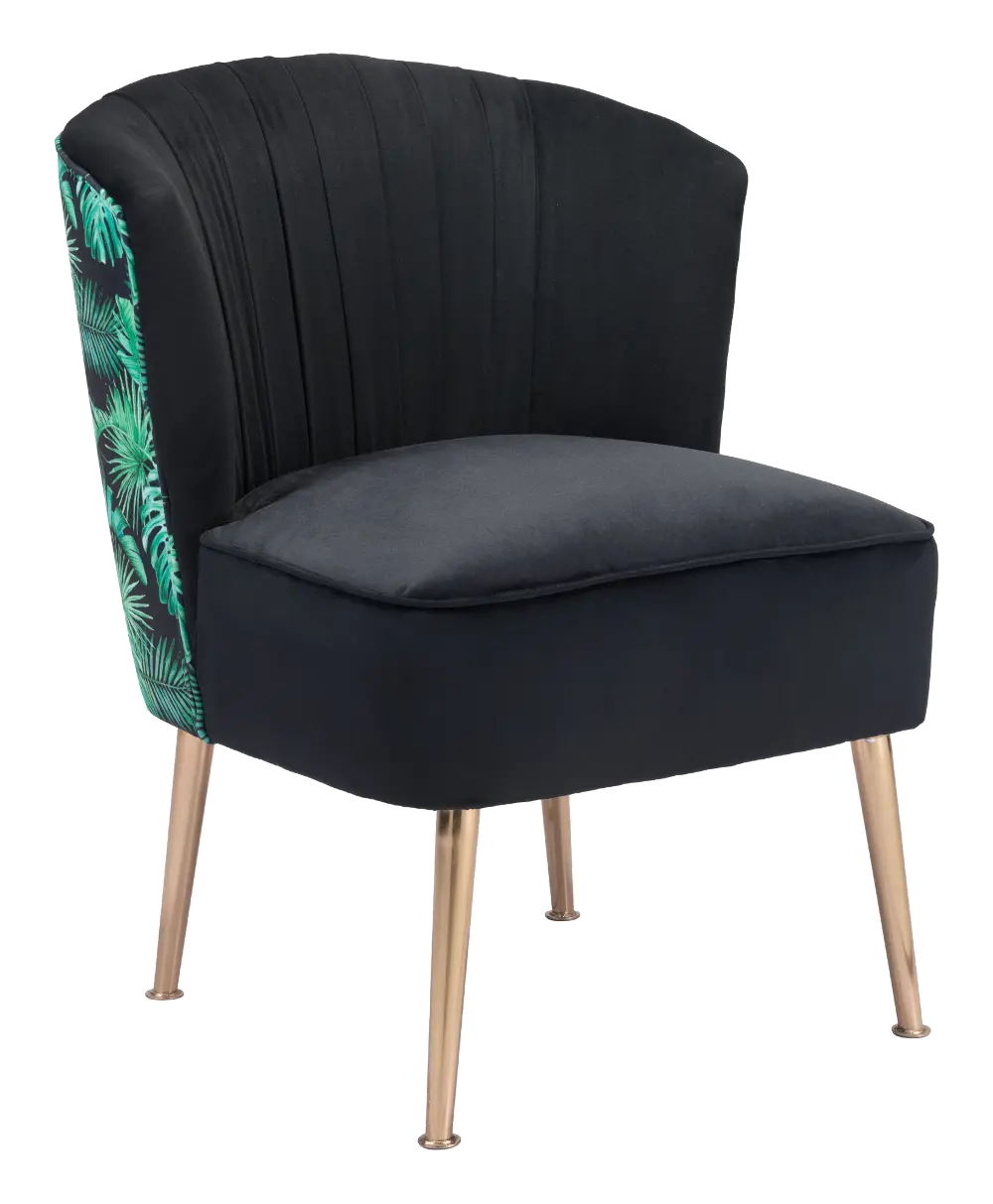 Glam Black Velvet and Gold Accent Chair - Tonya-1
