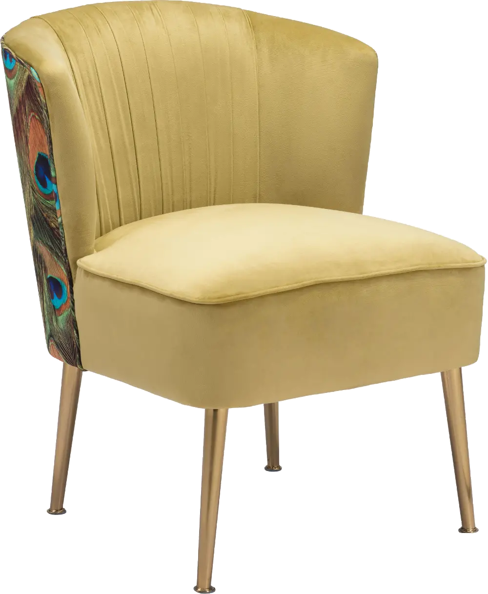 Glam Gold Velvet and Peacock Printed Accent Chair - Tabitha-1