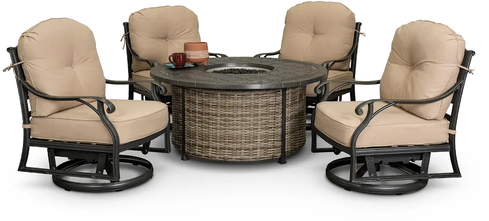 Ritter Sand 5 Piece Patio Group with Fire Pit-1
