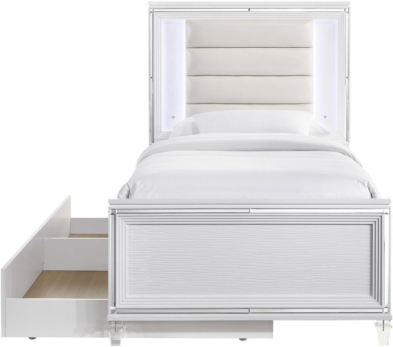 Posh Contemporary White Twin Bed With, Corner Twin Beds With Trundle