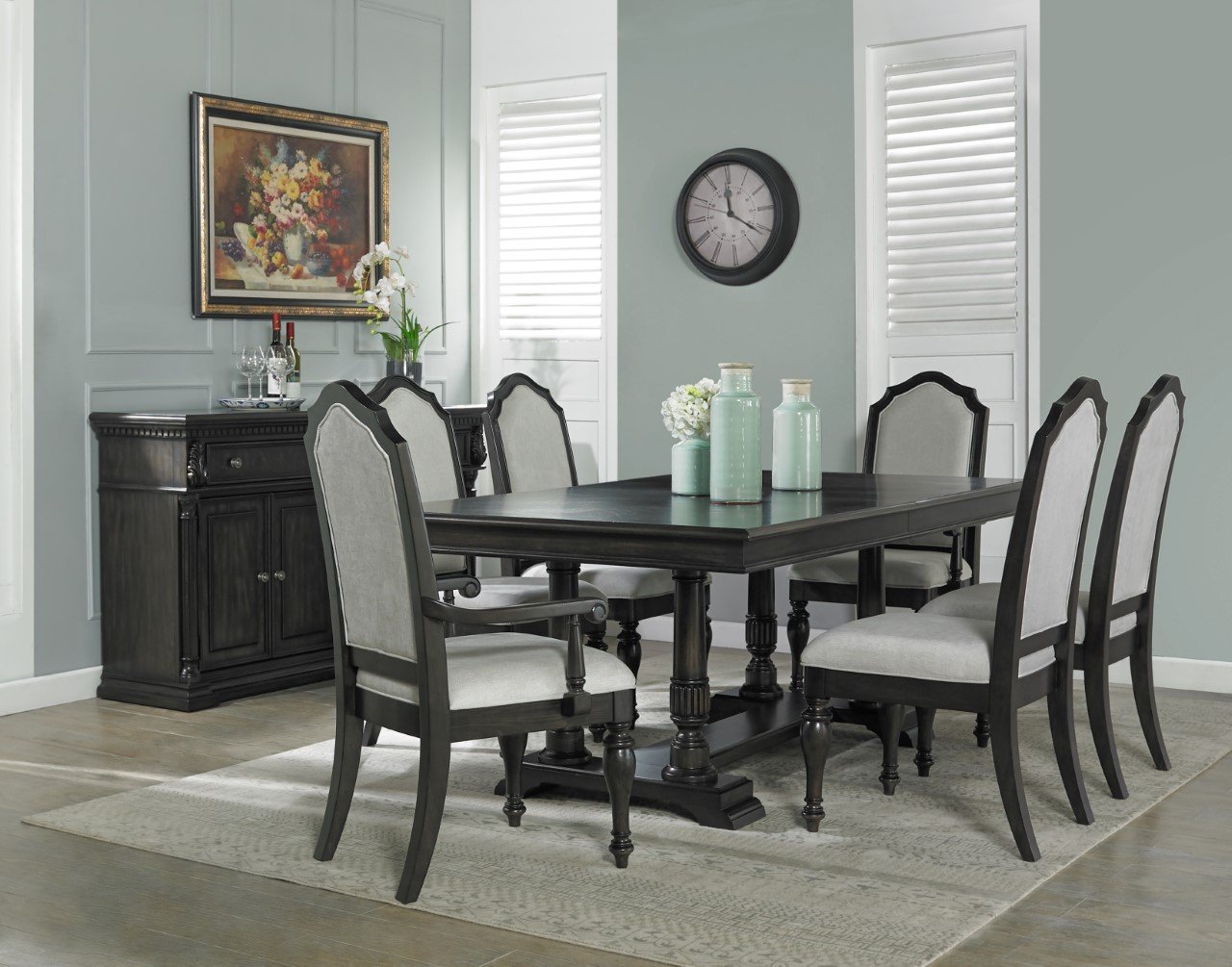 Fd HomeTraditional Dark Brown 7 Piece Dining Room Set - Timeless