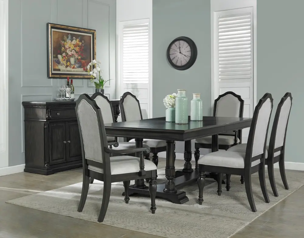 Traditional Dark Brown 7 Piece Dining Room Set - Timeless-1