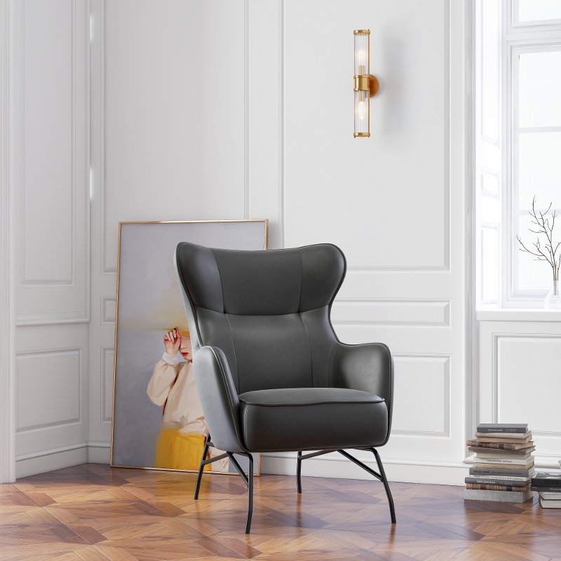 Modern Black Faux Leather Accent Chair, Grey Leather Accent Chair