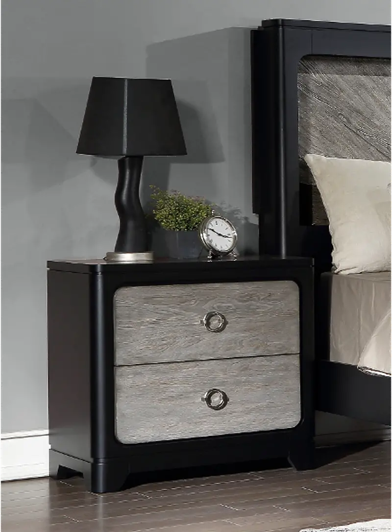 Astoria Black And Gray Nightstand Rc, Black And Silver Dresser Nightstand