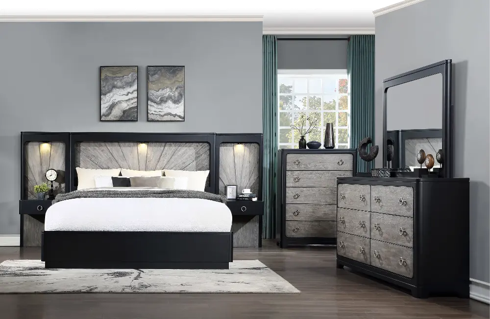 Astoria Black and Gray 4 Piece King Bedroom Set with Wall Bed-1
