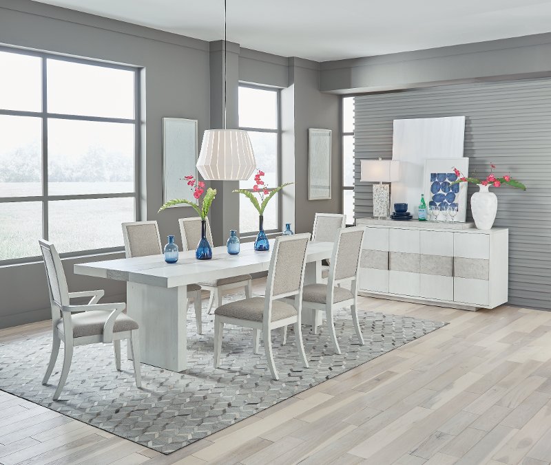 Contemporary White 7 Piece Dining Room, White Dining Room Table