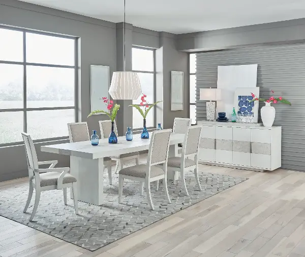7 Piece Dining Room Set, Gray Dining Room Set With Glass Table