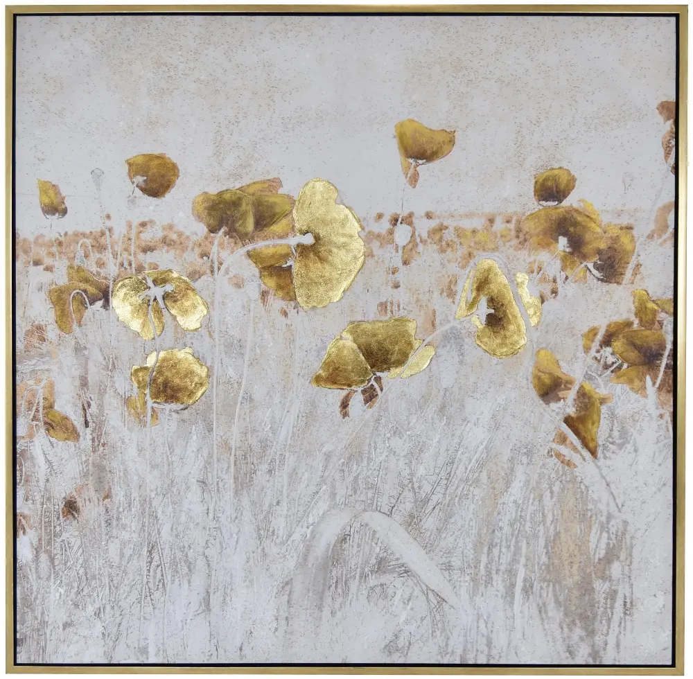 Golden Petals Framed Oil Canvas Wall Hanging-1