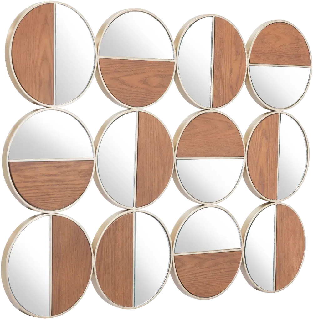 Modern Gold and Walnut Cycle Round Mirror-1