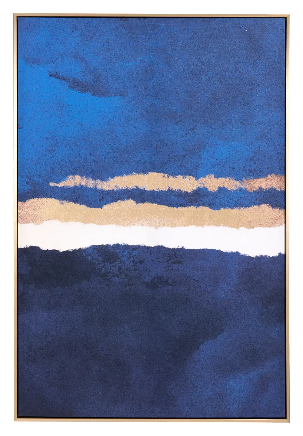 Blue, Gold and White Ocean Horizon Canvas Wall Art-1