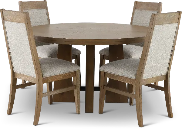 Contemporary Light Brown 5 Piece Round, Urban Furniture Dining Room Sets
