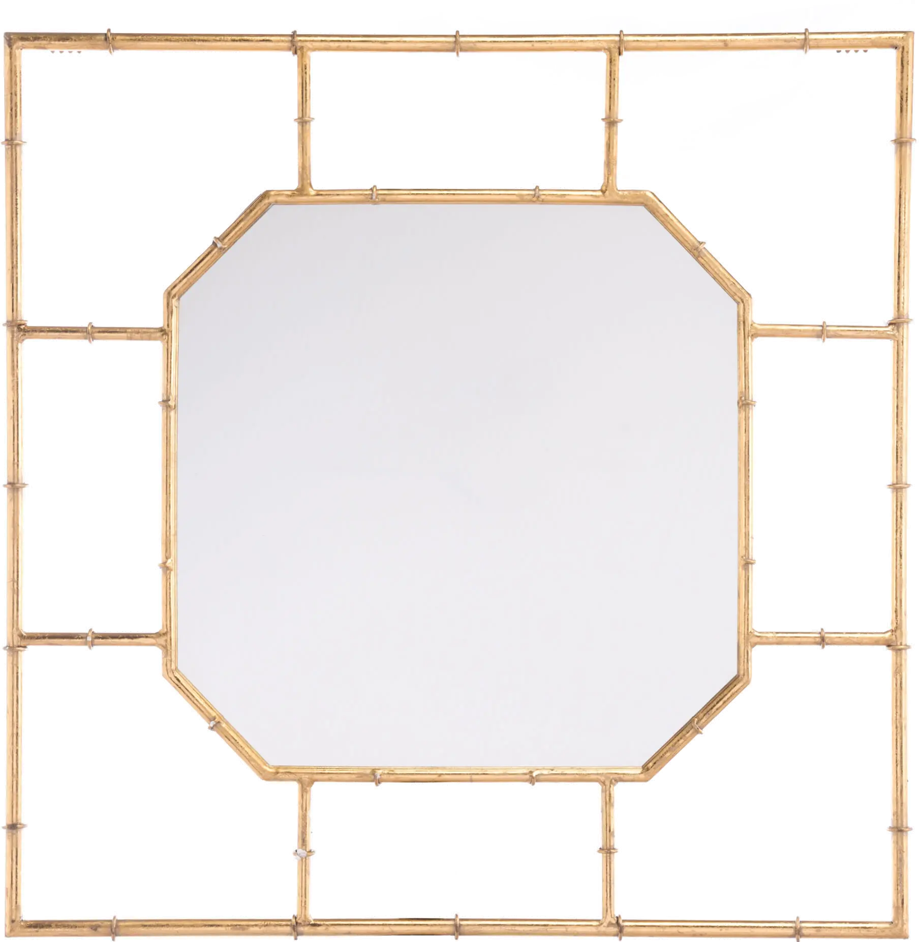 Modern Gold Bamboo-Style Square Wall Mirror