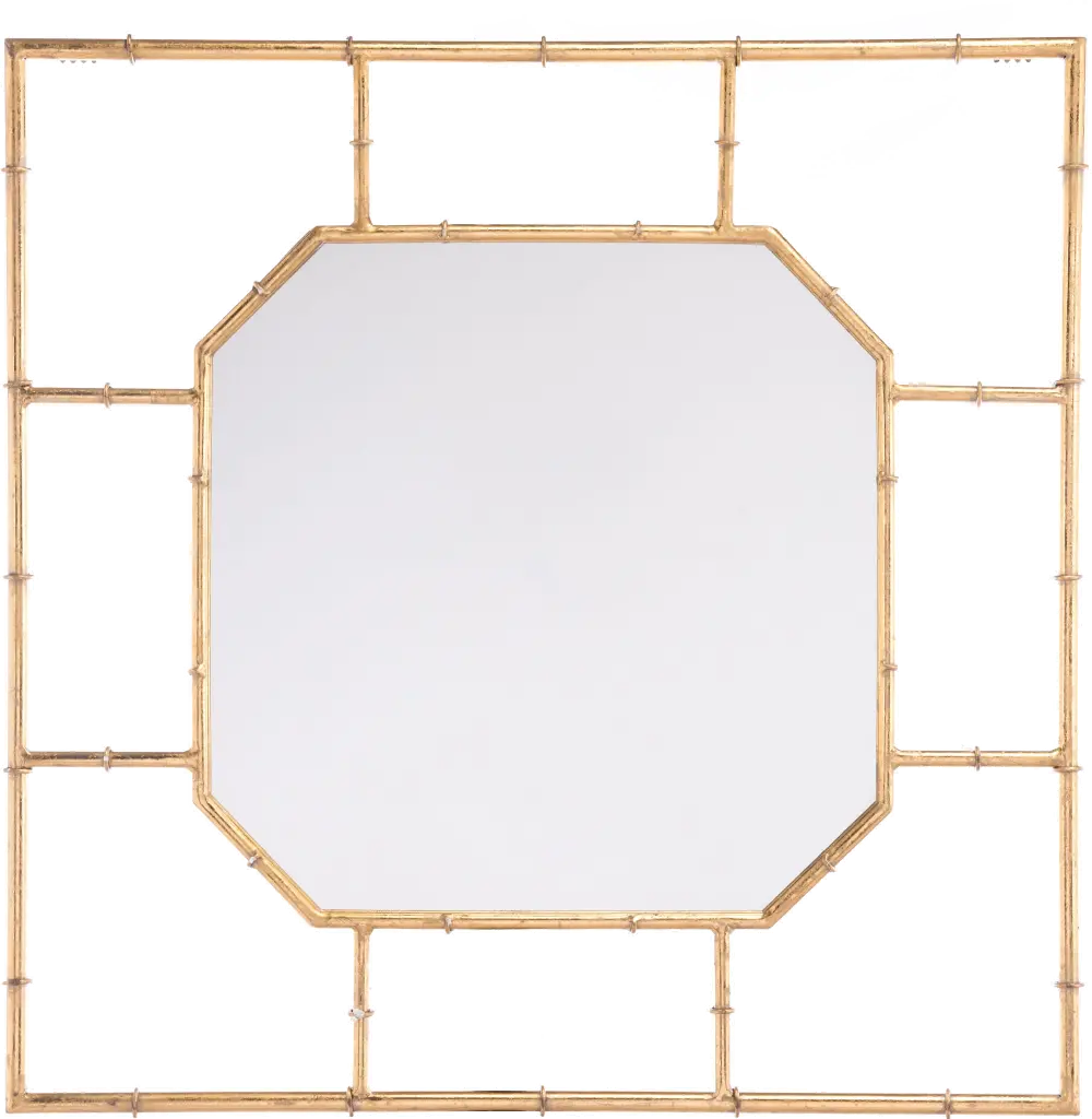 Modern Gold Bamboo-Style Square Wall Mirror-1