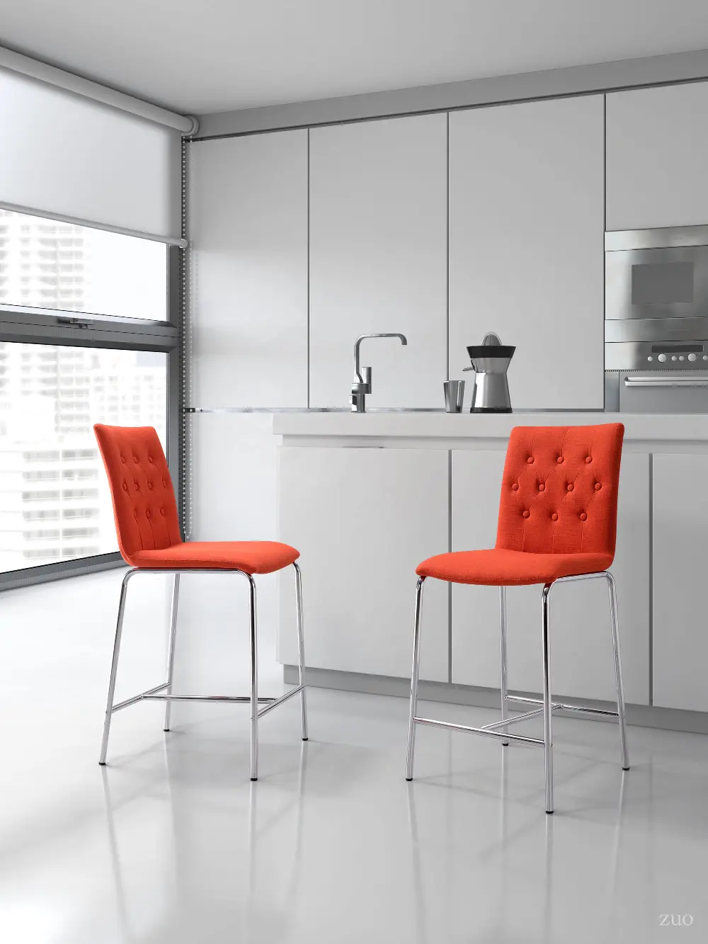 Mid Century Modern Orange Upholstered Counter Height Stool (Set of 2) - Uppsala-1