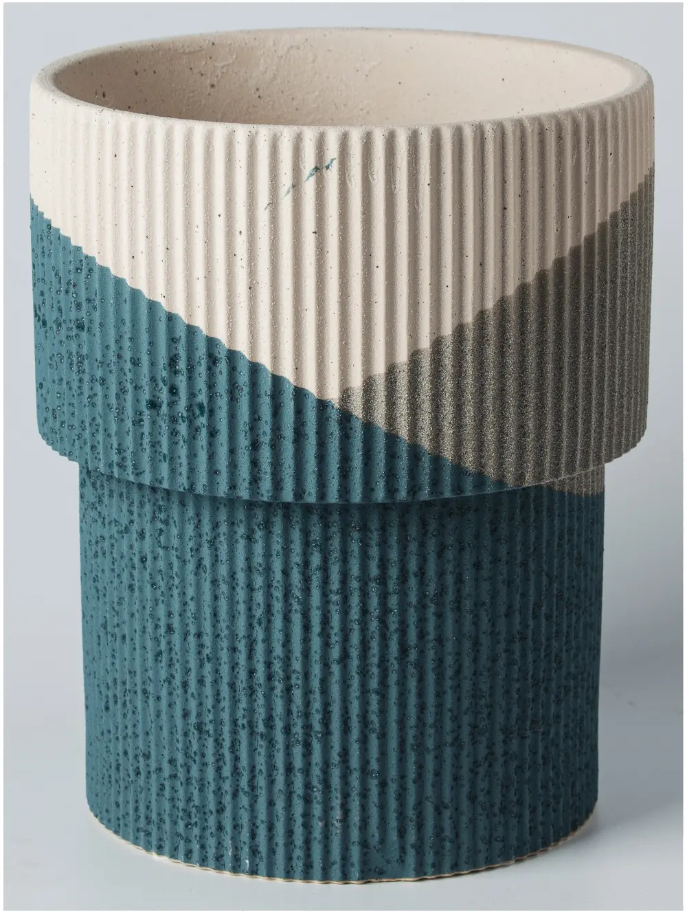12 Inch Blue, Beige, and Taupe Ribbed Vase-1