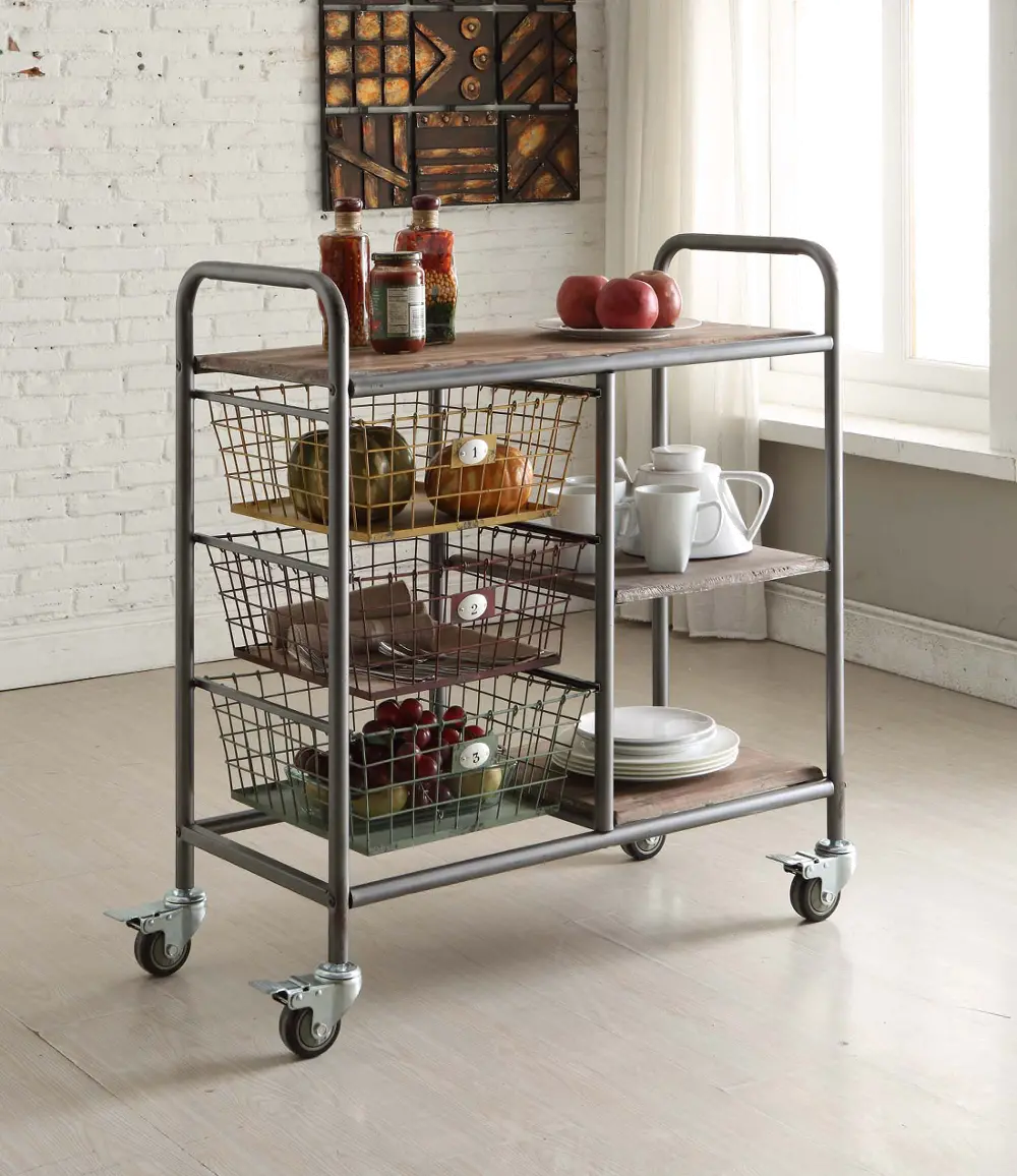 Metal and Wood Kitchen Cart with Wheels - Urban-1