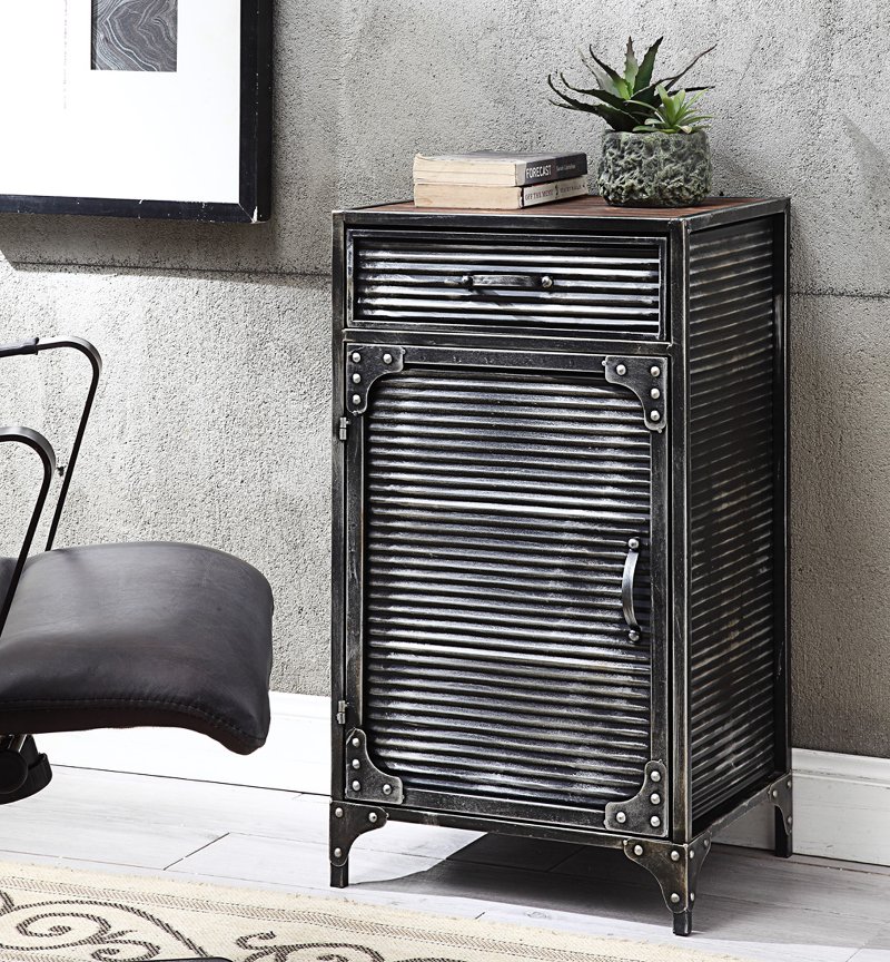 Black Metal Industrial Accent Storage, Industrial Metal Cabinet With Drawers