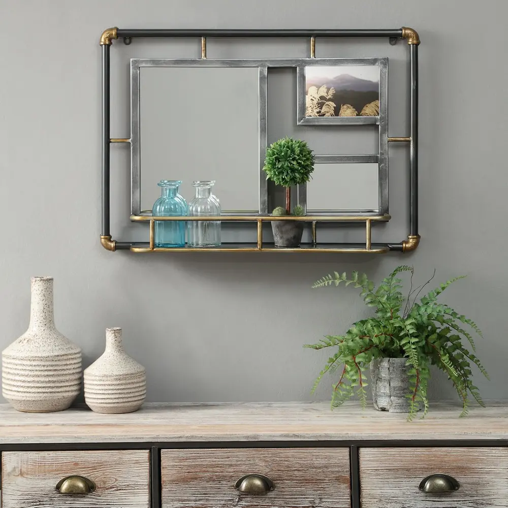 Industrial Mirror with Piping Frame and Shelf - Systems Storage-1