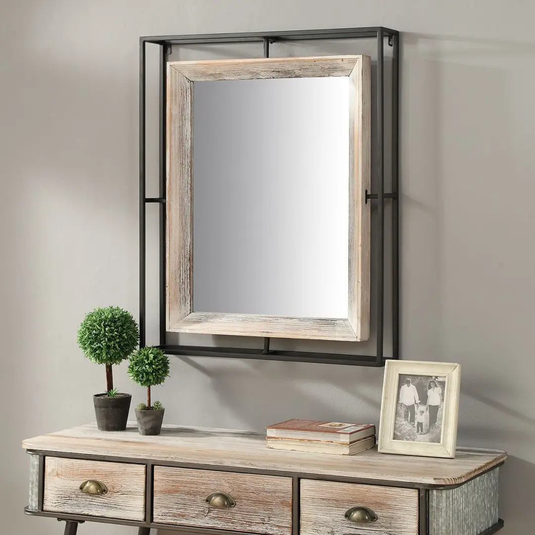 191026 Alta Metal and Washed Gray Wood Industrial Mirror sku 191026