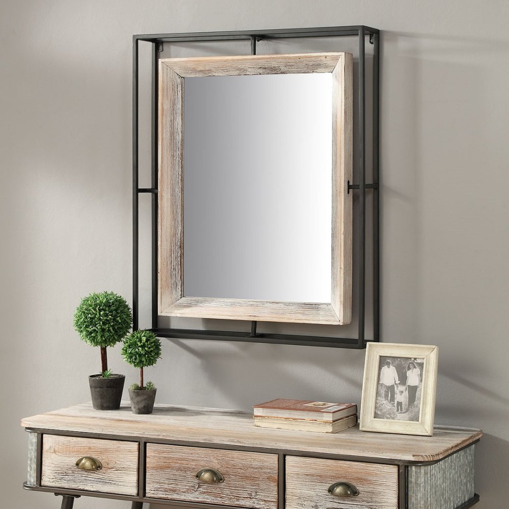 112176770 Alta Metal and Washed Gray Wood Industrial Mirror sku 112176770