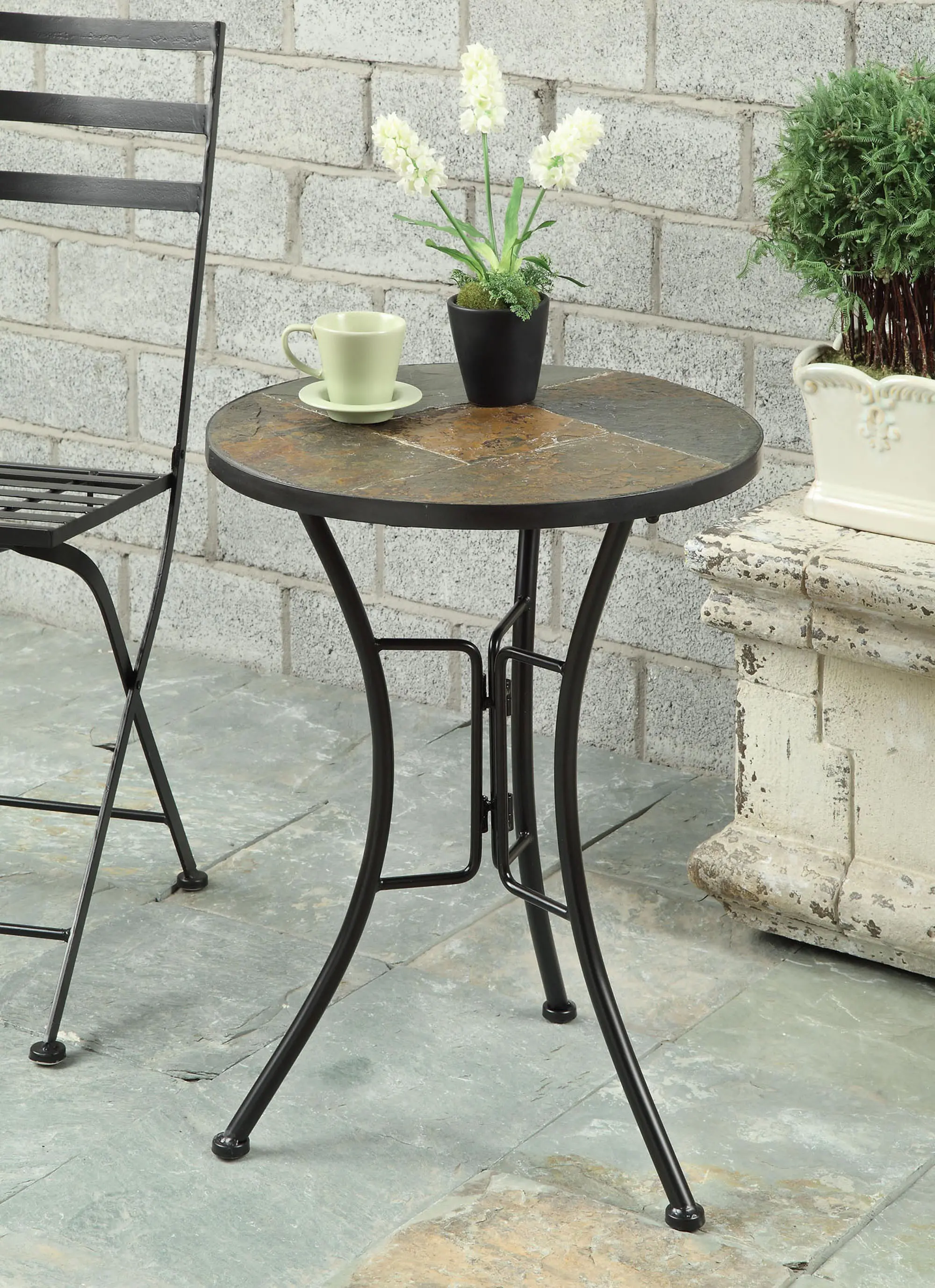 Slate Round Top End Table - Stone