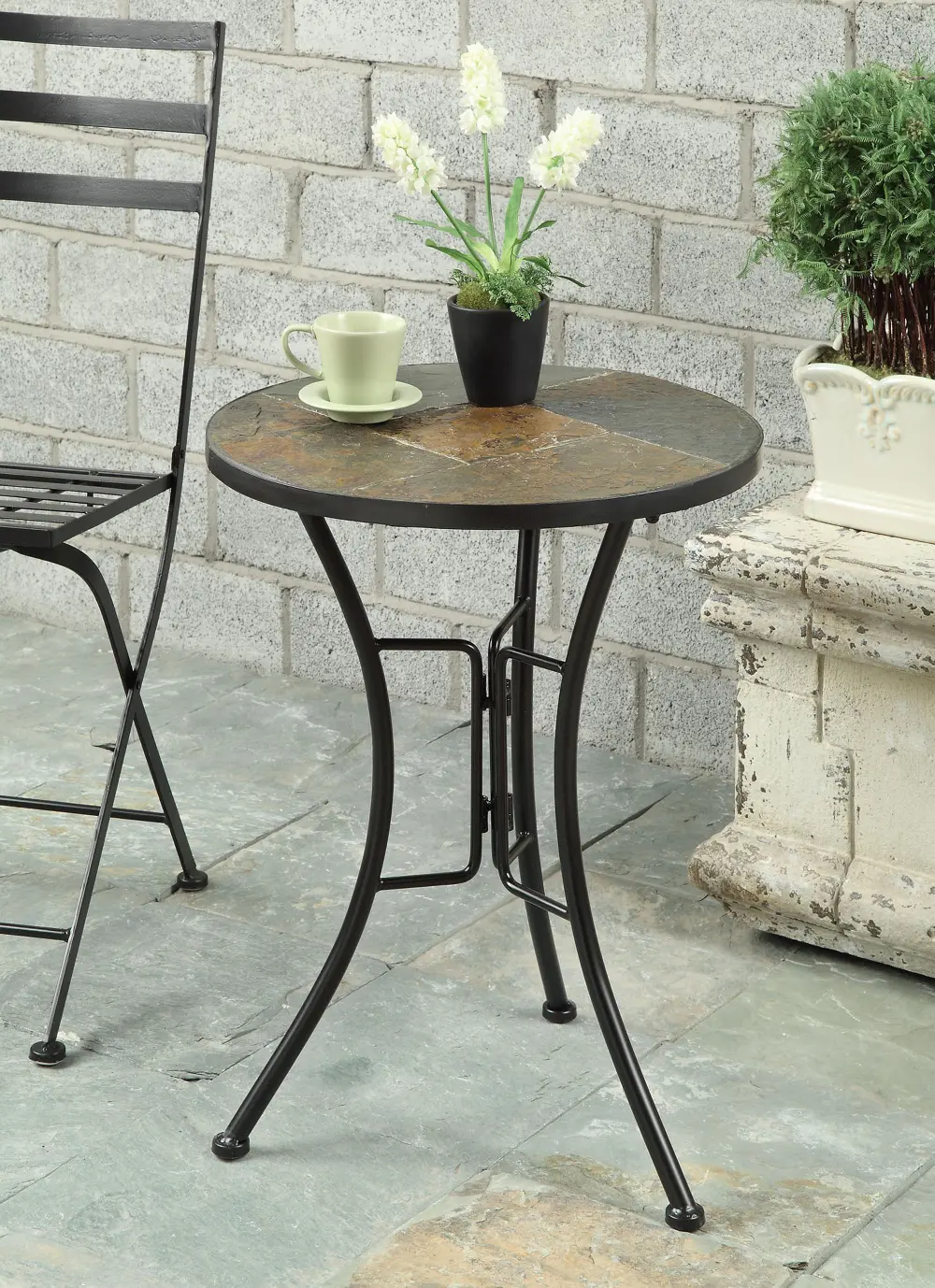 Slate Round Top End Table - Stone-1