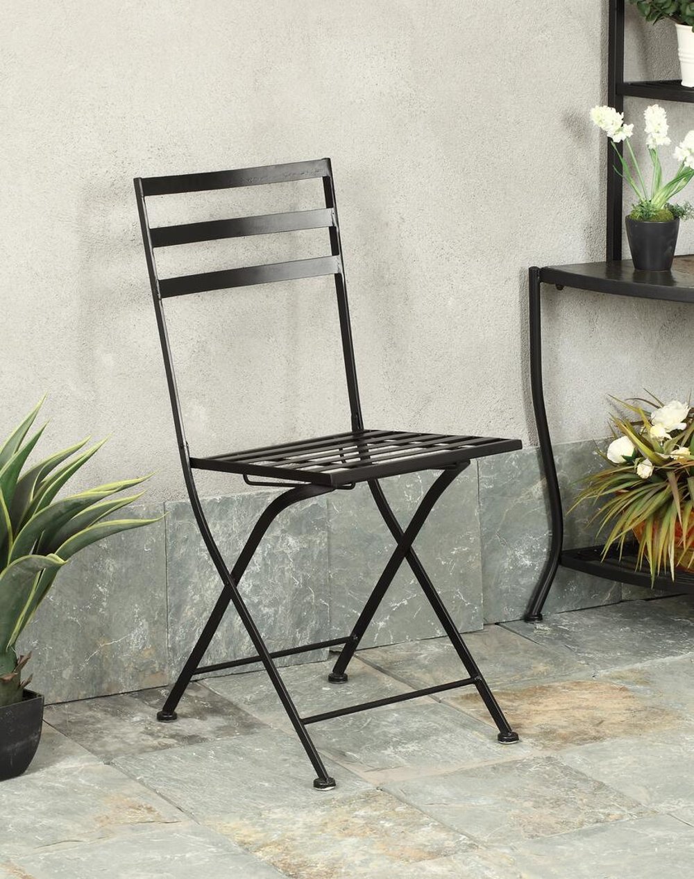 112176879 Set of 3 Black Metal Patio Chairs - Stone sku 112176879