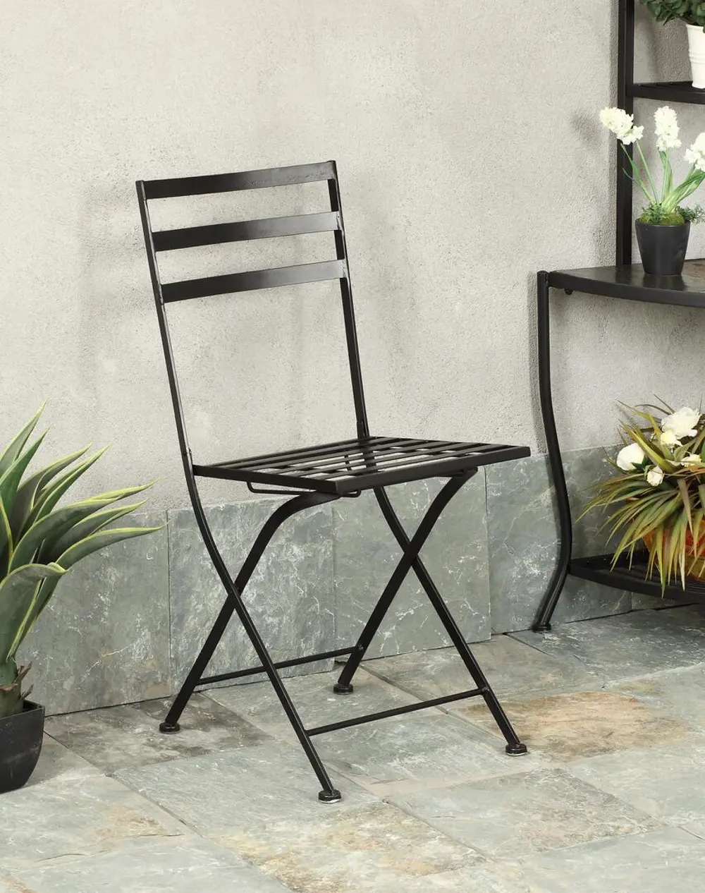 Set of 3 Black Metal Patio Chairs - Stone-1