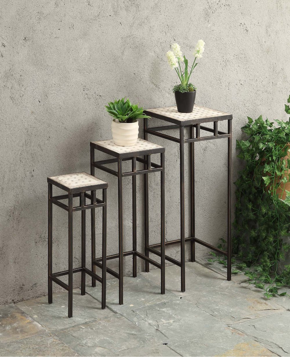 3 Piece Square Plant Stands - Travertine