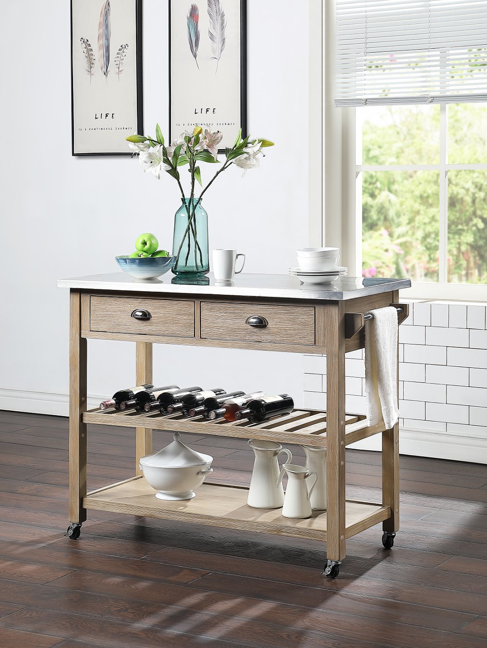 112176940 Wood Kitchen Cart with Metal Top - Alex sku 112176940