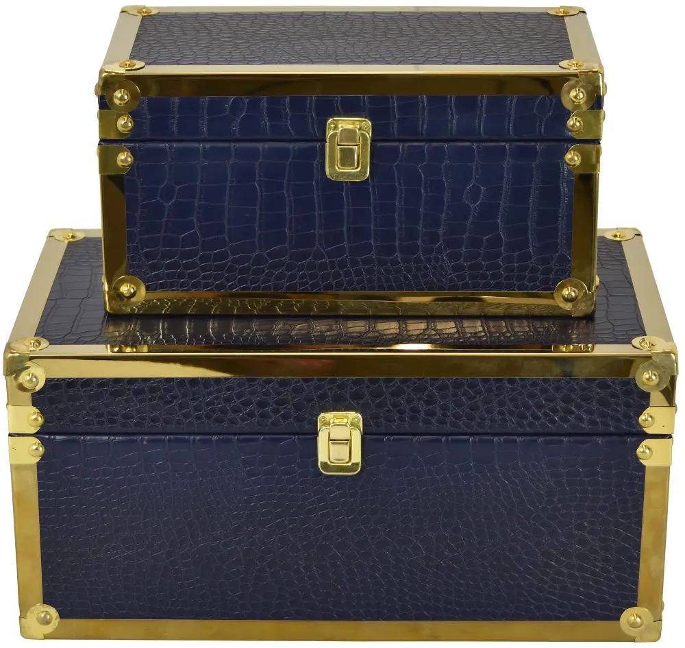 15 Inch Navy Wood Box with Gold Accents-1