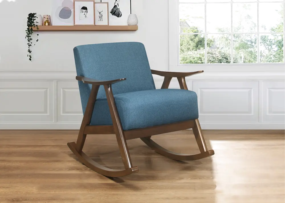 Waithe Blue Exposed Wood Rocking Chair-1