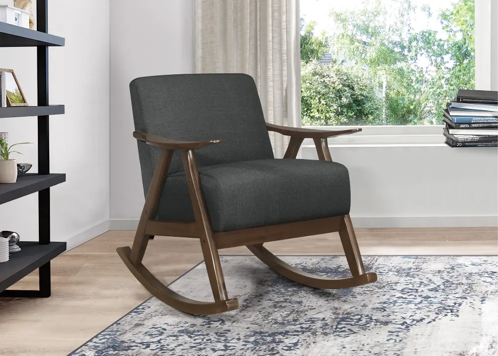 Waithe Dark Gray Exposed Wood Rocking Chair-1