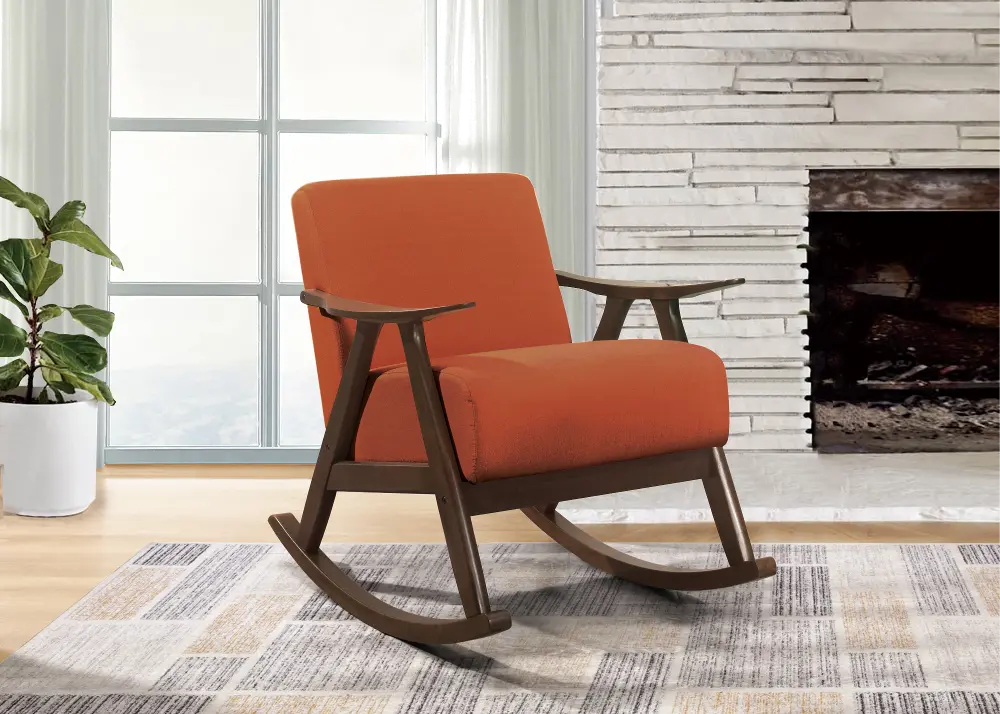 Waithe Orange Exposed Wood Rocking Chair-1