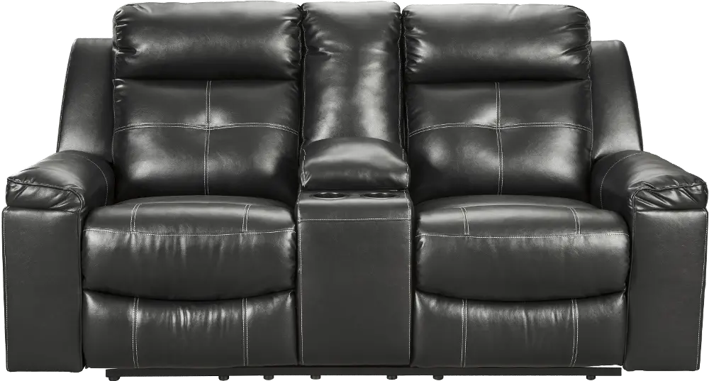 Kempton Contemporary Black Reclining Loveseat with Console-1