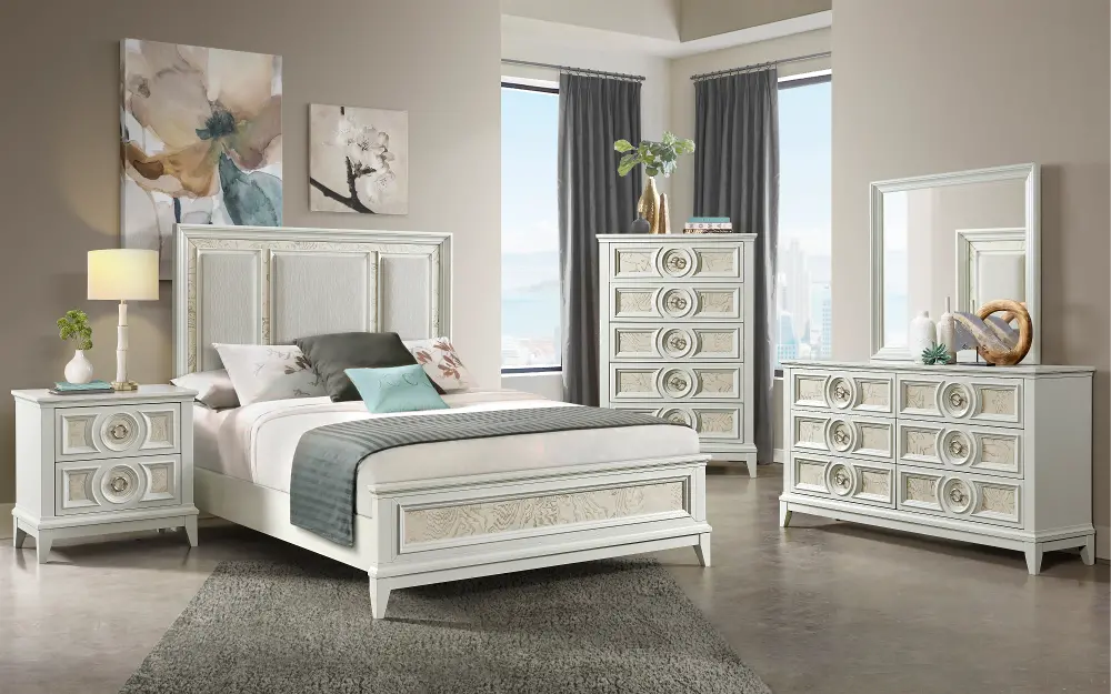 Traditional Pearl White 4 Piece King Bedroom Set - Crystal View-1