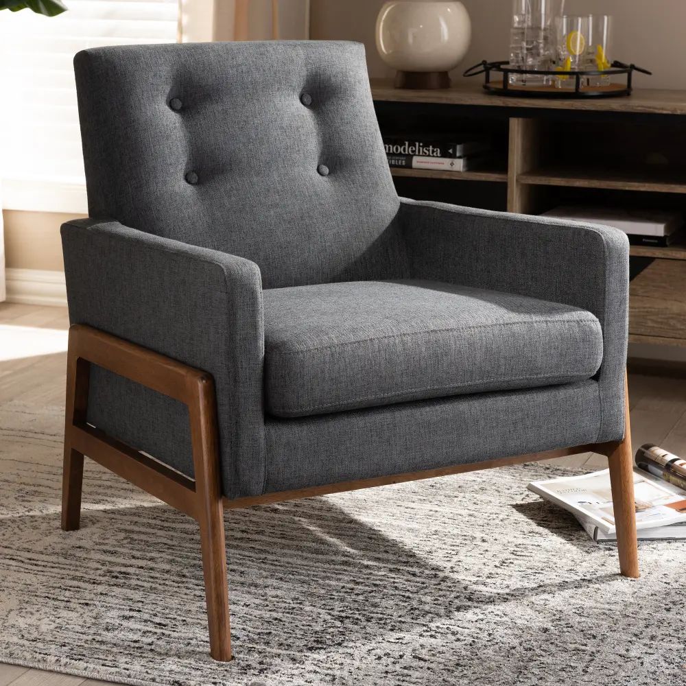150-8742-RCW Mid Century Modern Dark Gray Lounge Chair - Maitland-1