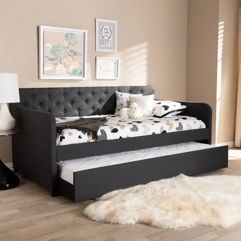 150-9016-RCW Modern Charcoal Upholstered Twin Daybed - Tahlia-1