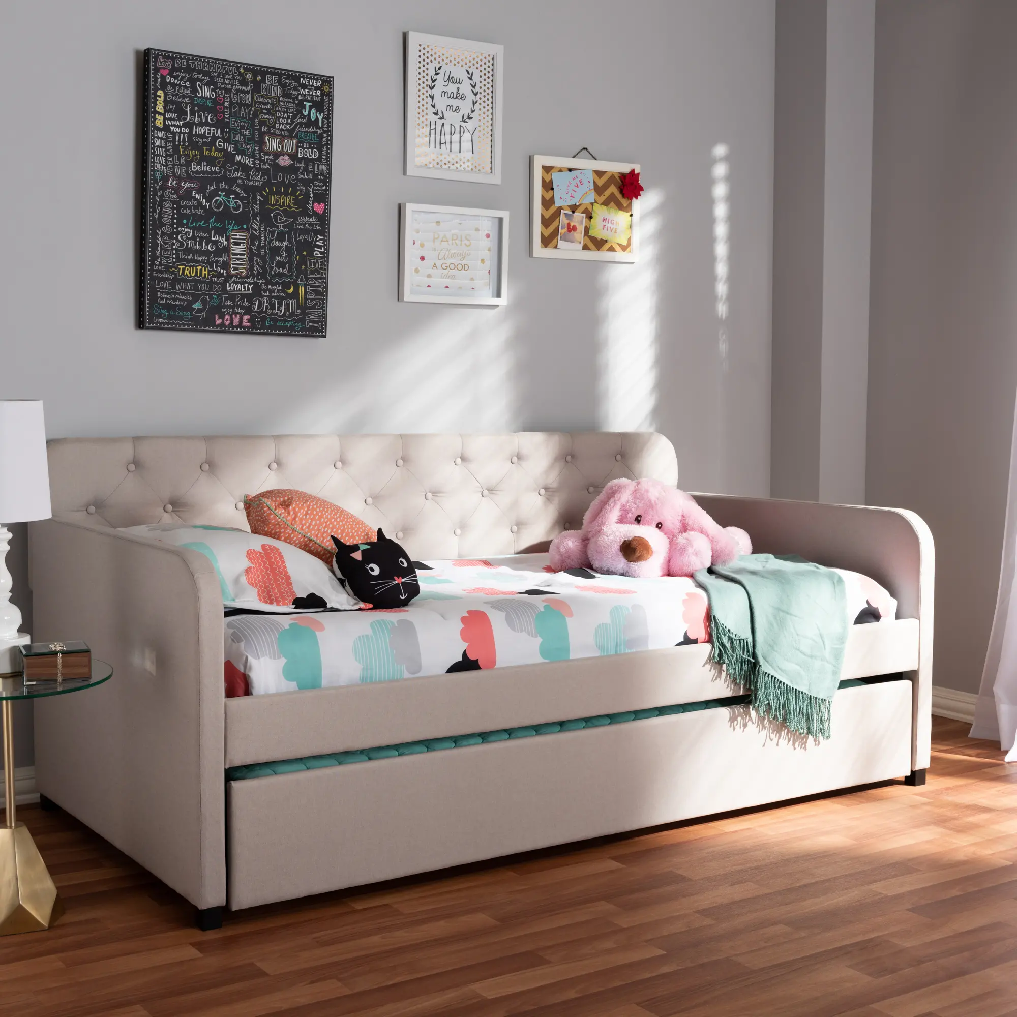 Modern Beige Upholstered Twin Daybed - Tahlia