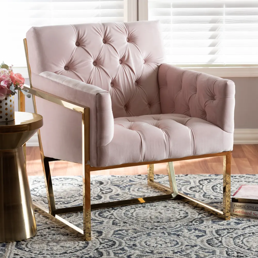 151-9262-RCW Contemporary Pink Velvet Lounge Chair with Gold Frame - Charlene-1