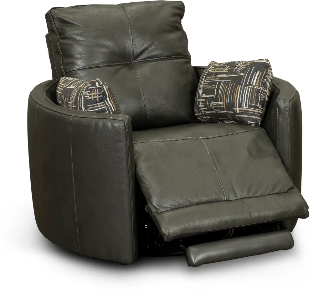 Waterloo Charcoal Gray Leather Curved Power Swivel Recliner-1