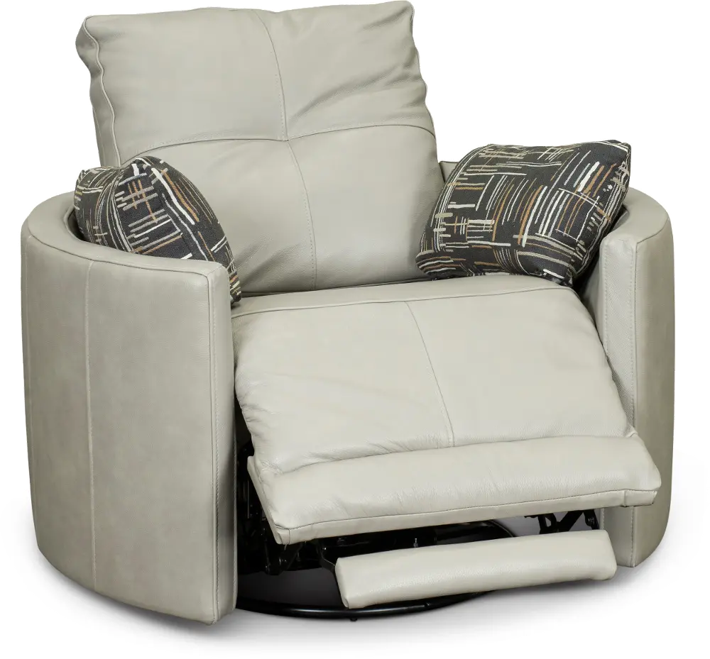 Waterloo Light Gray Leather Curved Power Swivel Recliner-1