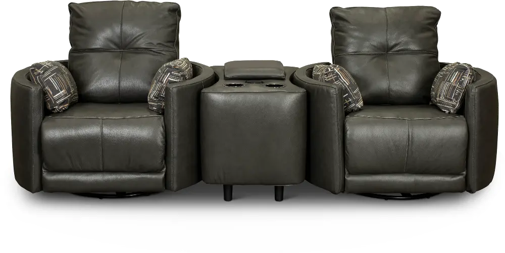 Waterloo Charcoal Gray Leather 3 Piece Curved Home Theater Seating-1