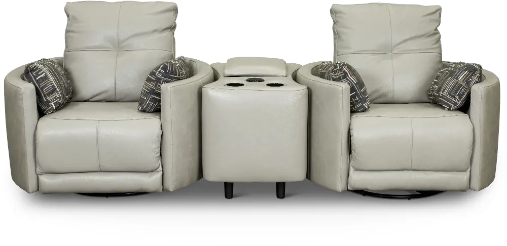 Waterloo Light Gray Leather 3 Piece Curved Home Theater Seating-1