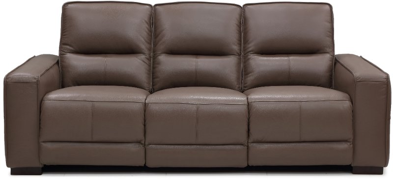 Jet Mink Brown Leather Power Reclining, Italian Leather Triple Power Reclining Sofa With Drop Table