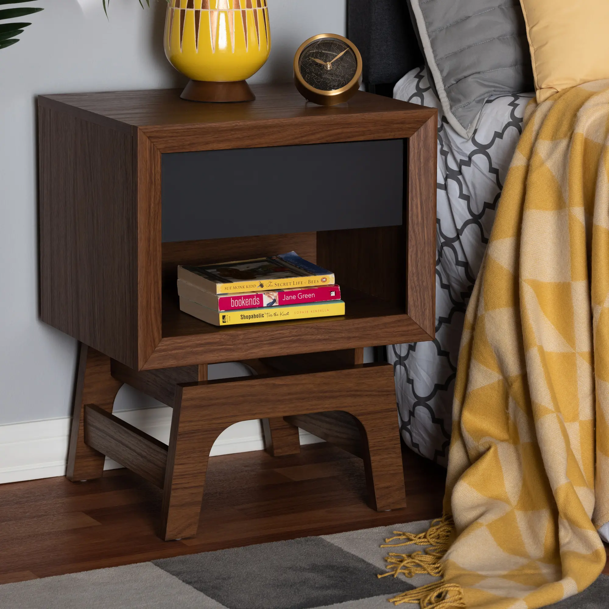 Modern Walnut Brown 1 Drawer Nightstand - Wilt